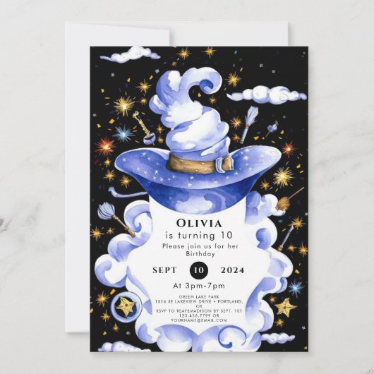 Fun Custom Broom Wizard Geburtstag Einladung (Vorderseite)