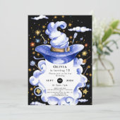 Fun Custom Broom Wizard Geburtstag Einladung (Stehend Vorderseite)