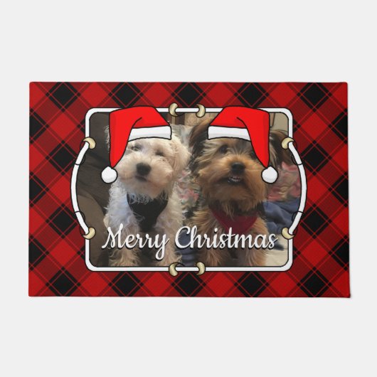 Fun Custom Christmas Red & Black Kariert Foto Fram Fußmatte (Vorderseite)