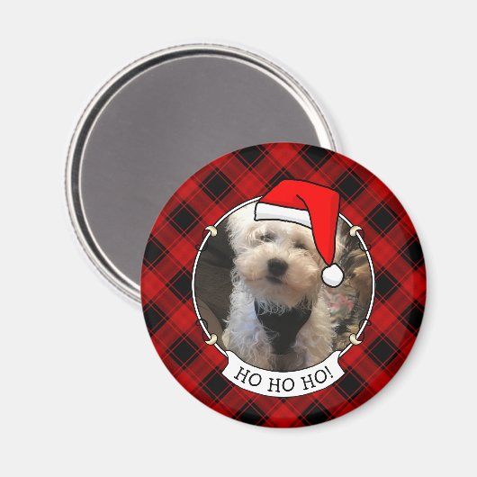 Fun Custom Christmas Red & Black Kariert Foto Fram Magnet (Vorderseite/Rückseite)