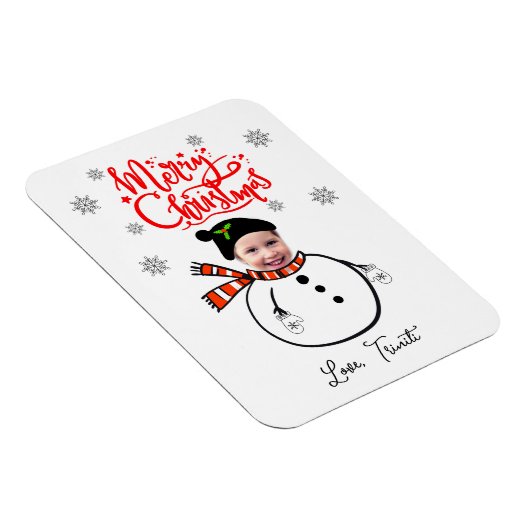 Fun Custom Face Foto Niedlich Snowman Frohe Weihna Magnet (Rechte Seite)