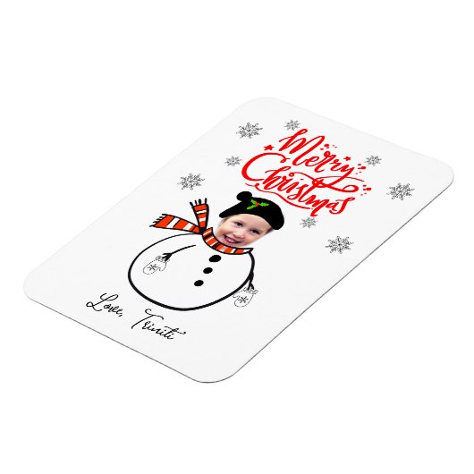 Fun Custom Face Foto Niedlich Snowman Frohe Weihna Magnet (Linke Seite)