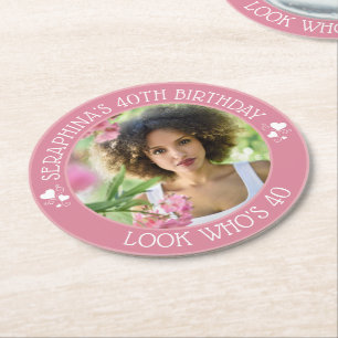 Fun Custom Foto 40. Geburtstag Gastgeschenk Runder Pappuntersetzer