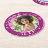 Fun Custom Foto 40. Geburtstag Gastgeschenk Runder Pappuntersetzer (Angewinkelt)