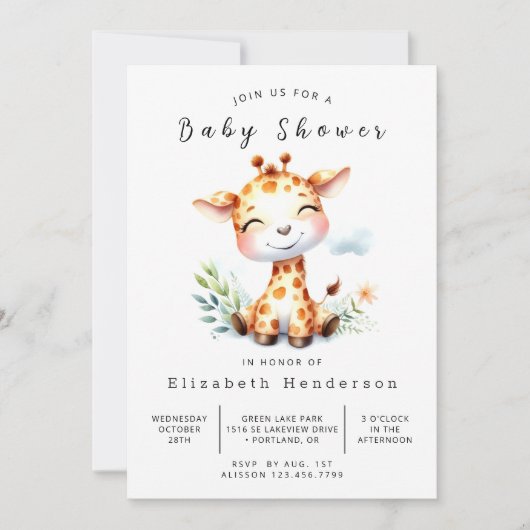Fun Custom Giraffe Baby Dusche Einladung (Vorderseite)