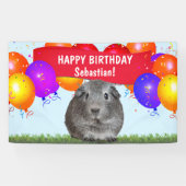 Fun Custom Happy Birthday Balloons Gray Guinea Pig Banner (Horizontal)