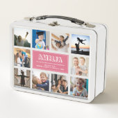 Fun Custom Kids Name Family Foto Collage Rosa Metall Brotdose (Vorderseite)