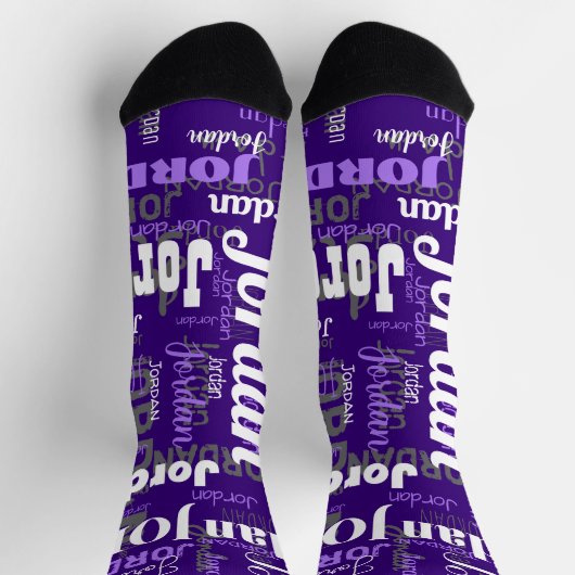 Fun Custom Name Purple White for Men Socken (Oben)