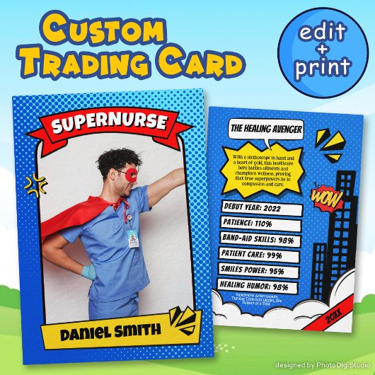 Fun Custom Nurse Trading Card for Nurse Gift Comic Telefonnummerkarte