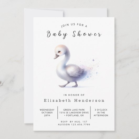 Fun Custom Swan Baby Shower Einladung (Vorderseite)