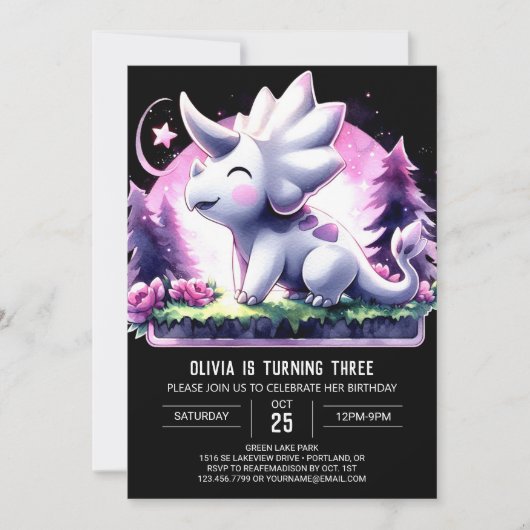 Fun Custom Triceratops Geburtstag Einladung (Vorderseite)