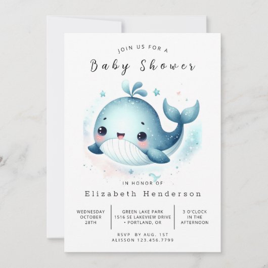 Fun Custom Whale Baby Dusche Einladung (Vorderseite)