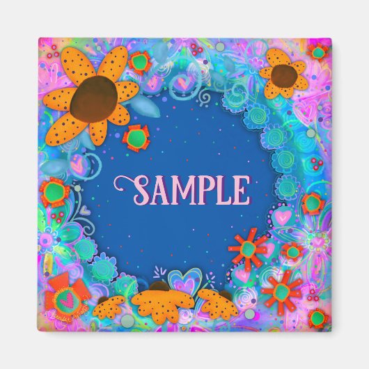 Fun Custom Yellow Flowers Blue Inspirivity Magnet (Vorne)