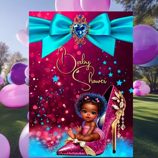 Fun Cute Baby Shower Girl Pink Blue Baby Shoe Einladung
