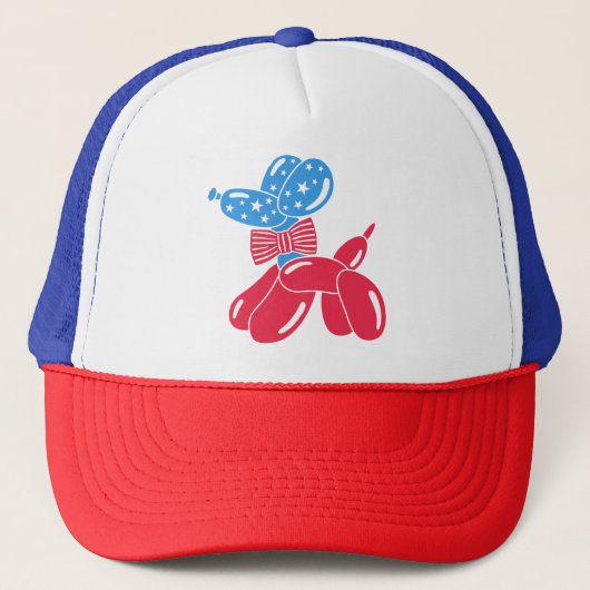 Fun Cute Balloon Dog 4th of July Truckerkappe (Vorderseite)