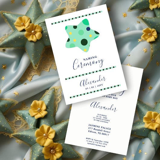 Fun Cute Blue & Green Shades Star Naming Ceremony Einladung