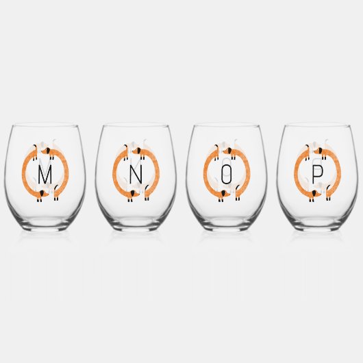 Fun Dackel Dackel Wurst Dog Monogramm erste Weinglas Ohne Stiel (Vorderseite)