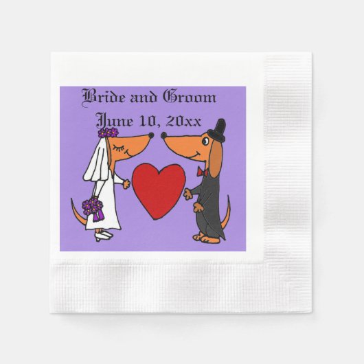 Fun Dackel Hunde Braut und Groom Hochzeit Kunst Serviette (Vorderseite)