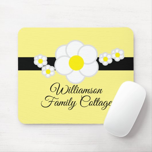 Fun Daisy Black Strip Gelbes Skript Mousepad (Mit Mouse)