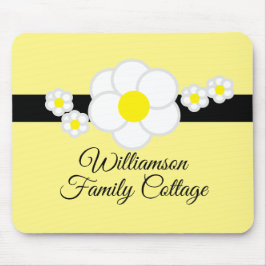 Fun Daisy Black Strip Gelbes Skript Mousepad