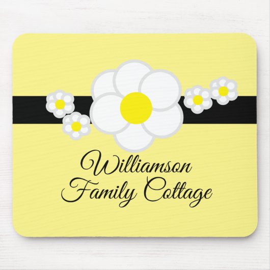 Fun Daisy Black Strip Gelbes Skript Mousepad (Vorne)