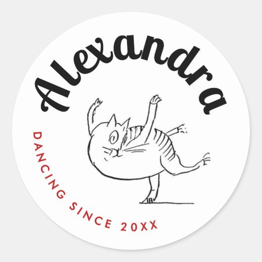 Fun Dancing Cat Red und White Edward Lear Classic Runder Aufkleber (Vorderseite)