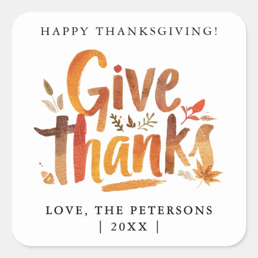 Fun Dankeschön Herbstfarben Brush Script Quadratischer Aufkleber (Vorderseite)