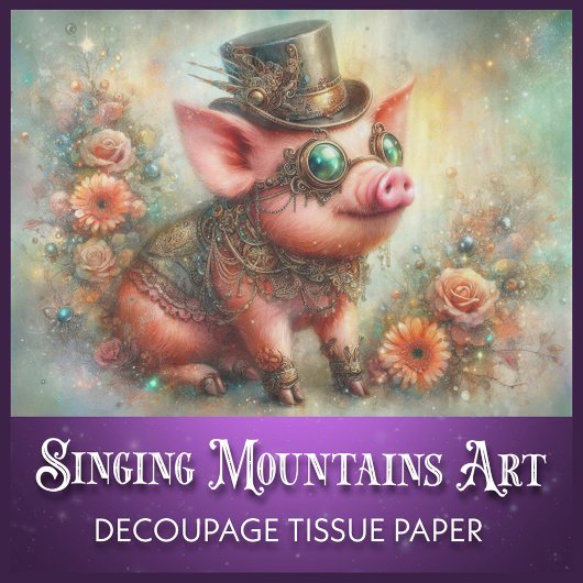 Fun Dapper Vintag Steampunk Pig Decoupage Seidenpapier