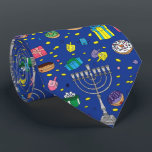 Fun Dark Blue Hanukkah Pattern Krawatte<br><div class="desc">Fun Dark Blue Hanukkah Pattern Krawatte</div>