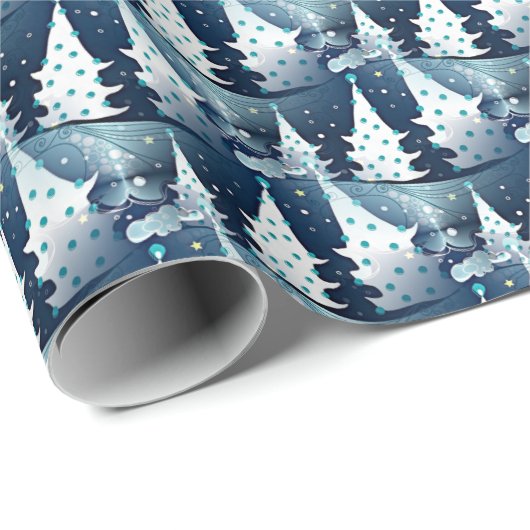 Fun Dark Light Blue Abstrakt Pine Tree Muster Geschenkpapier (Rolleneckpunkt)