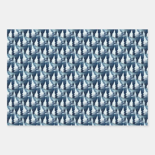 Fun Dark Light Blue Abstrakt Pine Tree Muster Geschenkpapier Set (Vorderseite)