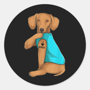 Fun Daschund I Liebe Vater Tattoo Apparel, Dog Vat Runder Aufkleber