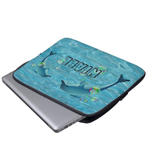 Fun Delphine und Blasen Personalisiert Laptopschutzhülle (Vorne Knopf)
