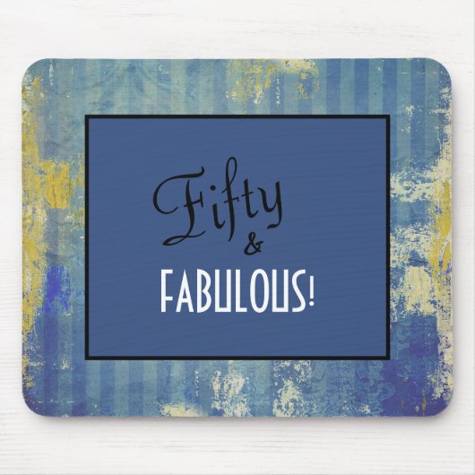 Fun Denim Blue Pattern Fünfzig & FABULOUS! Geburts Mousepad (Vorne)