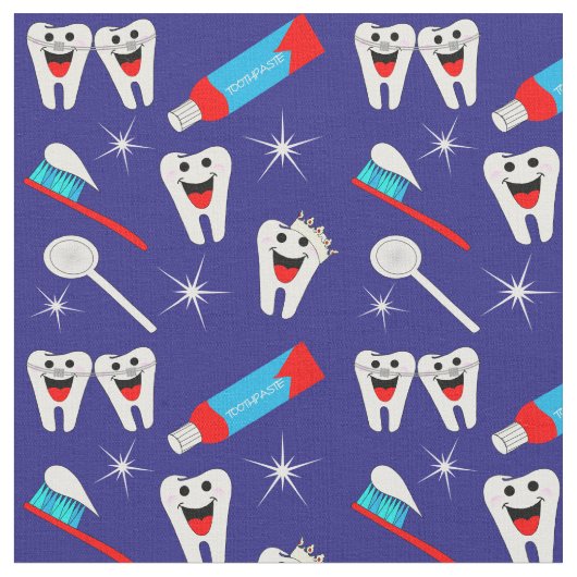 Fun Dental Dentist Cartoon Teeth Stoff (Nahaufnahme)
