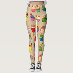 Fun Design Niedliche handgezogene Cupcakes l Beige Leggings