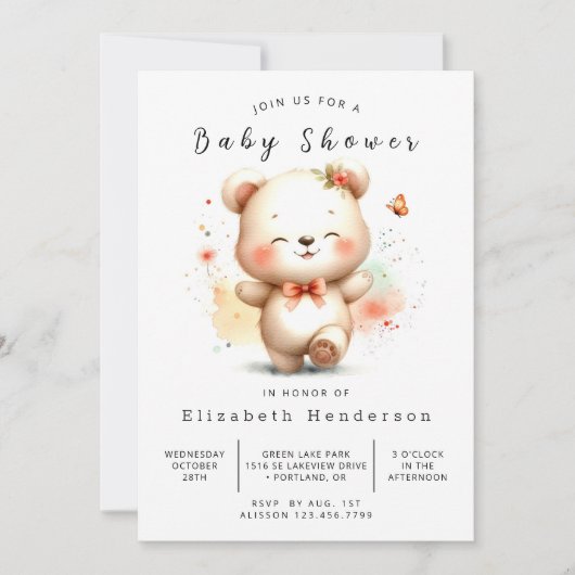 Fun Digital Bear Baby Dusche Einladung (Vorderseite)