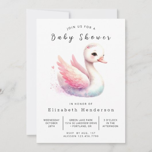 Fun Digital Swan Baby Dusche Einladung (Vorderseite)