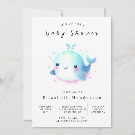 Fun Digital Whale Baby Dusche Einladung (Vorderseite)