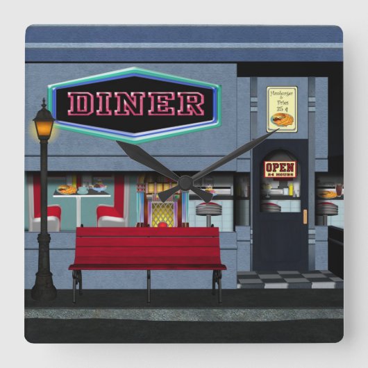 Fun Diner clock Quadratische Wanduhr (Vorderseite)