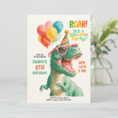 Fun Dino Birthday Party Design Einladung (Stehend Vorderseite)