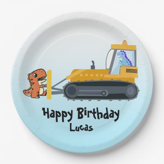 Fun DINO Dinosaurier Traktor Farm School Geburtsta Pappteller (Vorderseite)