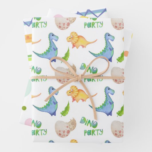 Fun Dino Party Dinosaur Dots Lines Niedlich Kids Geschenkpapier Set (Beispiel)