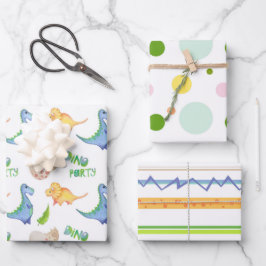 Fun Dino Party Dinosaur Dots Lines Niedlich Kids Geschenkpapier Set