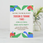 Fun Dino Party Template für Kinder Einladung (Stehend Vorderseite)