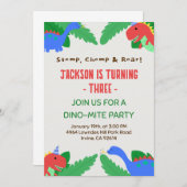 Fun Dino Party Template für Kinder Einladung (Vorne/Hinten)