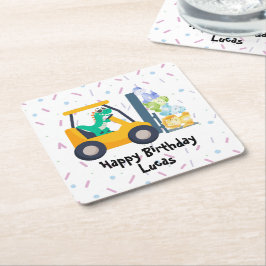 Fun dino Traktor Truck Birthday School Kinder Rechteckiger Pappuntersetzer