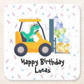 Fun dino Traktor Truck Birthday School Kinder Rechteckiger Pappuntersetzer (Vorderseite)