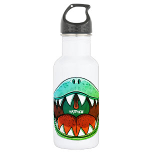 Fun Dinosaur Mouth Kids Cartoon Blue Green Name Edelstahlflasche