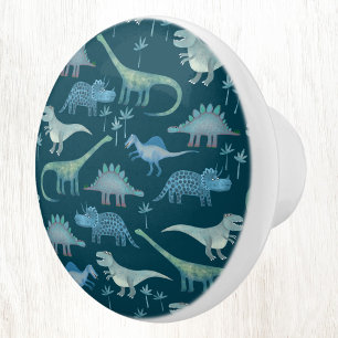 Fun Dinosaur Muster Blau Aquamarin grün Keramikknauf